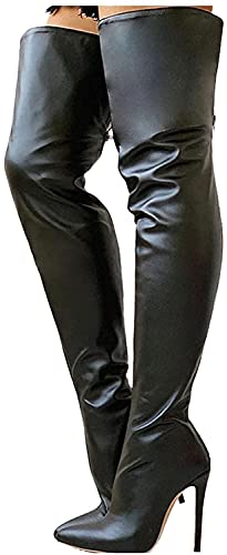 Lemokiki Women's Over The Knee Boots Pointed Toe Back Zipper Stiletto High Heel Shoes Elegant Sexy Super Thigh High Boots High Stretchy,Fashion Winter High Boots (Black,41 Eu) #TOP4