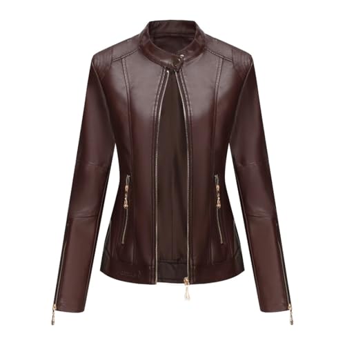 Women PU Leather Jacket For Short Zipper Thin Motorcycle Jacket4