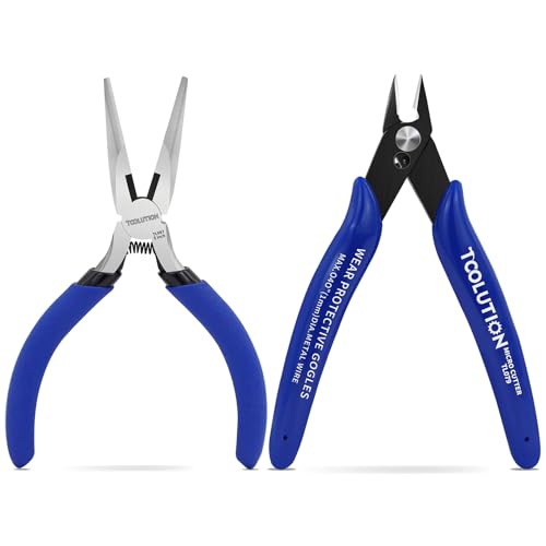 Image of 2-Piece Precision Pliers Set 5 Inch Mini Needle Nose Pliers & Wire Cutters | High Carbon Steel, Spring-Loaded Jewelry Pliers for Crafting, Model Making, Electronics, Wire Cutting