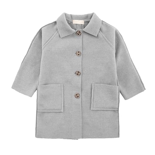 Girls Fashion Fall Winter Pea Coat Wool Blend Single Breasted Dress Coat Kids Long Sleeve Lapel Collar Elegant Overcoat