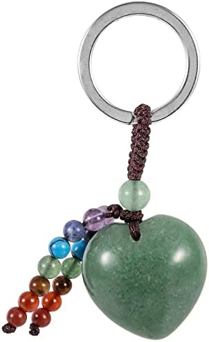 KYEYGWO Crystal Stone Heart-shaped Keychain, 7 Chakra Stone Handmade Keyring Decorative Handbag Charm Lucky Charm for Lanyard Keychain
