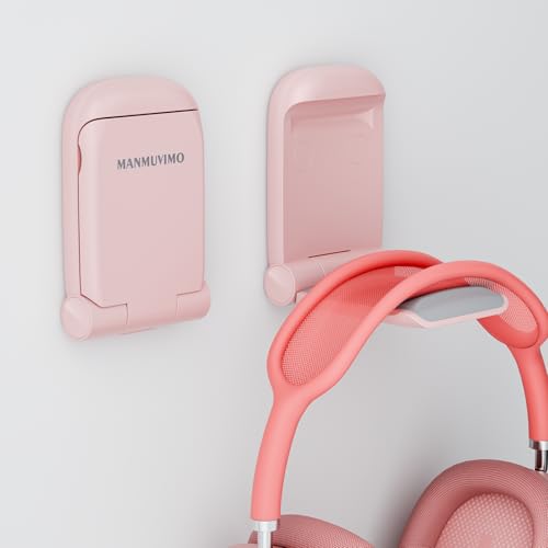 MAMUVIMO Headphone Stand Headset Stand Foldable Sticky Headphone Holder Hook Mount with Non-Slip Silicone Adhesive Earphone Desk Hanger Clip Space-Saving for Airpods Max All Earphones- Pink