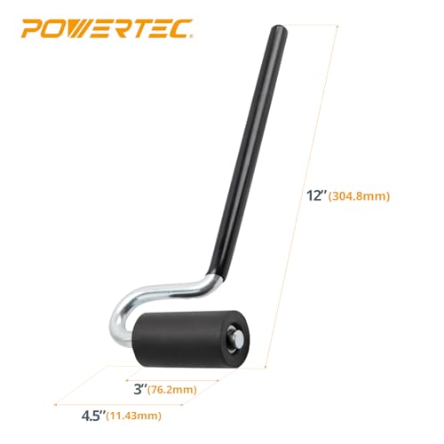 POWERTEC 12" Long Handle J Roller, 1-1/2 Inch Diameter, 3 Inch Wide, Laminate & Veneer Rubber Roller Tool for Edge Banding, Wall Coverings, 1PK (71010)