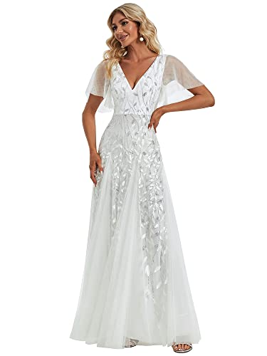 Image of Ever-Pretty Women's Sequin Formal Dresses Evening Gown Sparkly V-Neck Short Sleeve Floor Length Mother of The Bride Dress 736