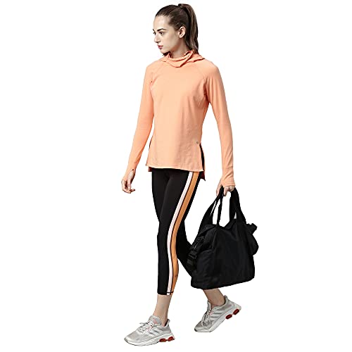 Image of Enamor Women Cotton A302 Quick Dry 4 Way Stretch Anti-Odour Sweat Wicking Hooded Neck and Adjustable in-Built Mask Long Sleeve Relaxed Fit T-Shirt