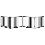 vidaXL Hundetor 6-TLG., Hundegitter Faltbar mit Tür Stützbeine, Schutzgitter für Wohnzimmer Küche Treppe, Haustiertor Türschutzgitter, Schwarz Massivholz Tanne