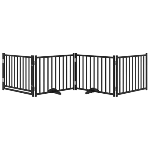 vidaXL Hundetor 6-TLG., Hundegitter Faltbar mit Tür Stützbeine, Schutzgitter für Wohnzimmer Küche Treppe, Haustiertor Türschutzgitter, Schwarz Massivholz Tanne