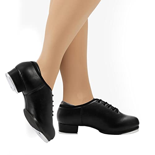 Women's Jazz Tap Shoes Split Sole Leather Adult Girls Dance, Black 5 M Us #TOP4