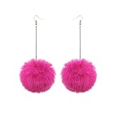 Bohemia Colorful Faux Fur Ball Tassel Earrings Handmade Lightweight Soft Plush Pom Pom Dangle Drop Earring for Women Thanksgiving Christmas Gifts Winter Jewelry (D pink)