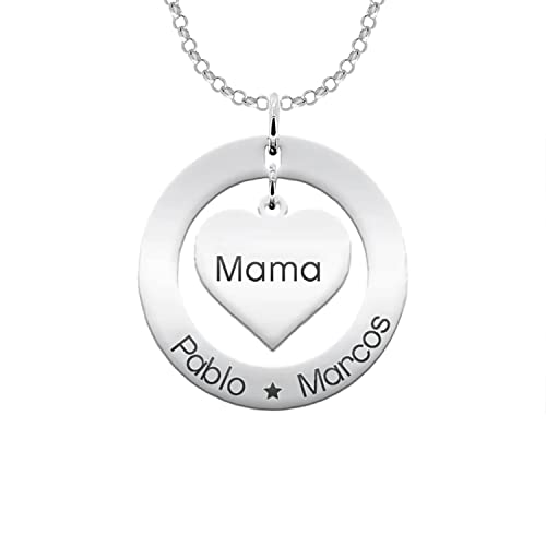 Mi Joya Personalizada - Collar Con Nombre Personalizado - Colgante Corazón con Nombres o Mensaje Grabado Plata de Ley - Regalo para Pareja Esposa Abuela Mujer Madre Hija Cumpleaños o Navidad