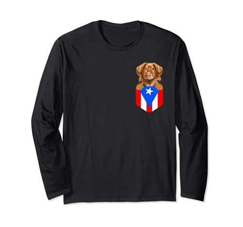 Puerto Rico Flag Duck Tolling Retrievers Dog In Pocket Long Sleeve T-Shirt, Black