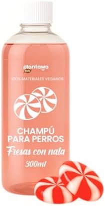 PLANTAWA Champú para Perros Fresas con Nata 300 ml | Hidratación Profunda y Brillo | Desenreda con Facilidad | Aroma Dulce y Duradero | pH Neutro | Apto para Pelo Largo, Rizado o Sensible