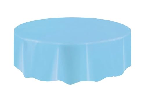 Aibc Just Believe... Powder Blue Round Disposable Plastic Table Covers Party Table Cloth Wipe Clean Plastic Tablecloth, 7Ft (2 Pack) (Powder Blue)