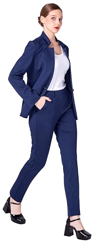 Ava Luke Hosenanzüge Für Damen Elegant Zweiteilig, Hosenanzug 2-teilig Anzüge Für Damen Navy Blau 40