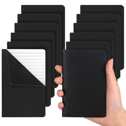 Image of LABUK 12pcs Pocket Notebook, Lined Mini Notebooks, 3.5 x 5.5in Memo Notepad Softcover, Black Notebook for Men Women Kids, 30 Sheets, 60 Lined Pages