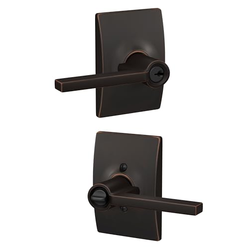 Image of SCHLAGE Latitude Keyed Entry Door Handle, Reversible, Aged Bronze | Keyed entry lever door handle with turn-button lock, Easy to install, Certified security & durability, Universal fit, 2 keys