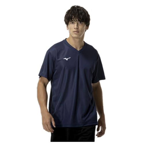 トレーニングウェア 半袖 Tシャツ ナビドライ Vネック 吸汗速乾 インナー 肌着 32MAC191 メンズ ドレスネイビー/ホワイト L