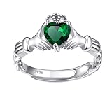 Bestyle Heart May Emerald Birthstone Rings Celtic Claddagh Bands Mother Ring Minimalist Sterling Silver Open Band Gemstone Rings for Birthday/Christmas/Party/Anniversary/Wedding