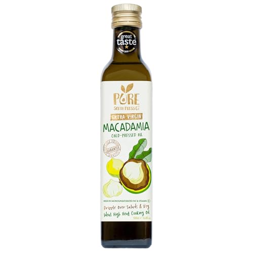 Pure South Press Cold-Pressed Extra Virgin Macadamia Nut Oil, 500 ml Bottle | Natural Whole Nuts for Cooking at High Heat & Keto, Paleo & Vegan Diets | Golden, High in Mono-Unsaturated Fat & Vitamin E