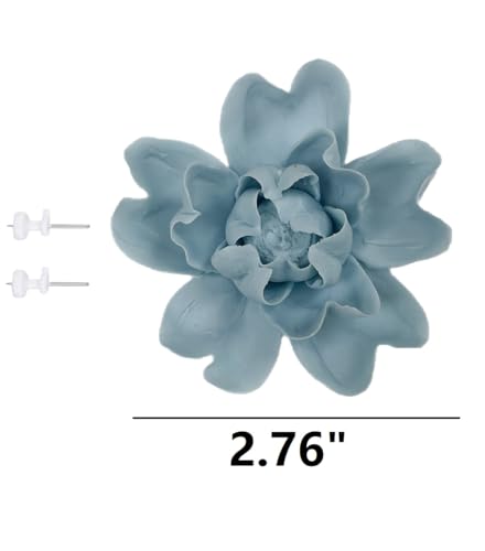 Image of Ceramic Flower Wall Art Decor, Artificial Flower Wall Sculpture,Handmade Ceramic Flowers for Home,Hallway,Living Room, Kitchen,Bathroom (Light Blue,Luoyang Peony, 2.76 inch)