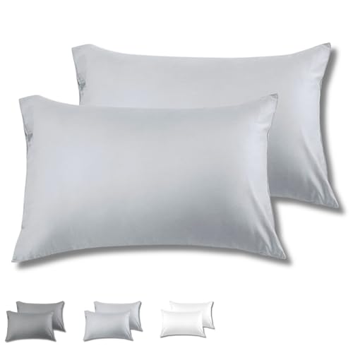 Juego de 2 fundas de almohada de seda de 40 x 80 cm, fundas de almohada de satén para cabello y piel, hipoalergénicas, suaves y transpirables para dormir (plata)