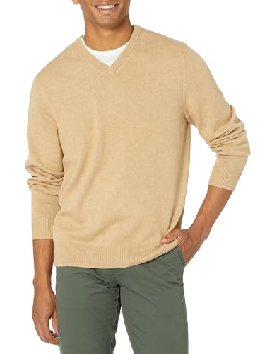 Amazon Essentials Men's V-Neck Pullover Jumper (Available in Big & Tall), Camel Heather, L