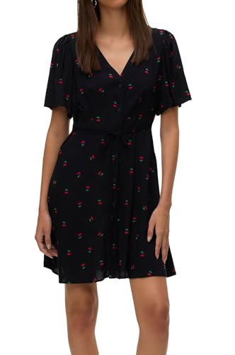 VERO MODA VMAlba 10292845 VMAlba Vestido de Manga Corta de Viscosa para Mujer 10292845 Black Cherries XS, Negro, XS