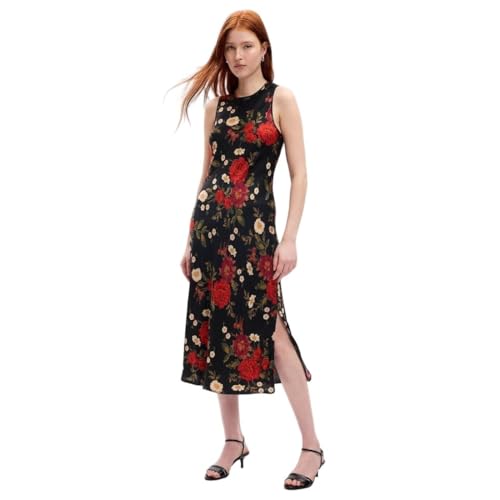 Image of Gap Women Relaxed Fit Floral Print Sleeveless Round Neck Midi Casual Dress