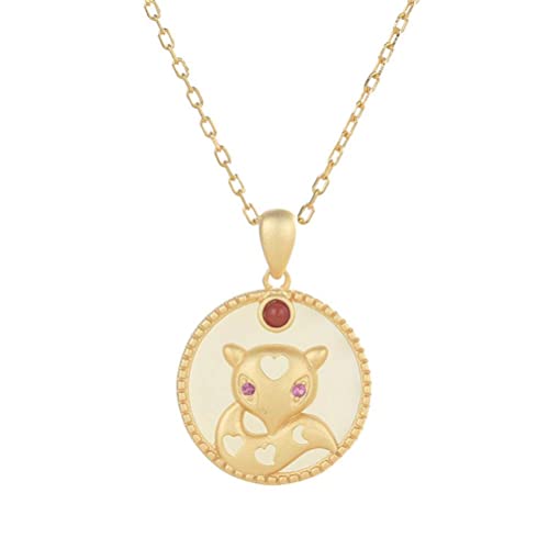 Collier renard en néphrite et argent plaqué or pour femme amatrice de bijoux en jade blanc