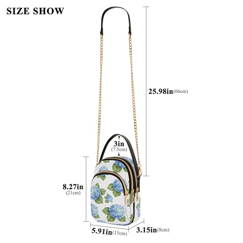 Watercolor Blue Hydrangea Flowers Single Shoulder Handbags Quilted Phone Wallet Chain Strap Purse Cute Zipper Bowler Tote Ladies Satchel3