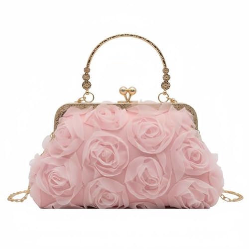 2026 Elegant Rose Clutch for Women Floral Kiss Lock Evening Bag Cute Flower Formal Purse For Wedding(Pink)