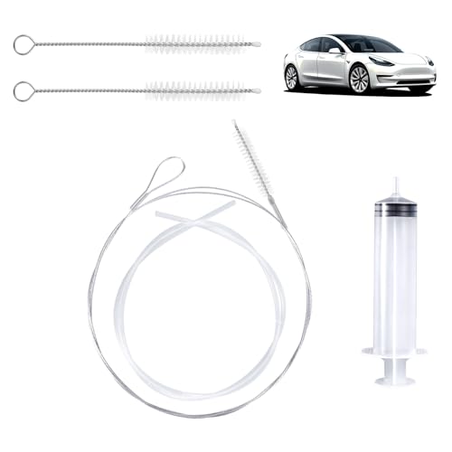 BOXOB Auto Sunroof Drain Cleaning Tool Kit, 59.1in Long Pipe Cleaners with Tube Cleaning Brush Syringe Hose Syringe Flexible Soft Drain Brush for Car Sunroof Trunk Wiper Hole (Steel Wire)