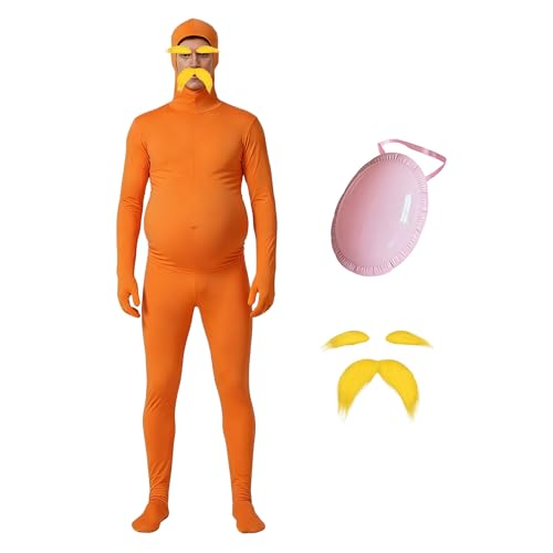 ZENGOR CENDA Costumes for Women Orange Bodysuit for Men Beard Eyebrows Spandex Jumpsuit Halloween Party Cosplay