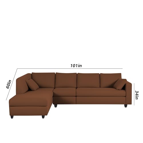 Image of Florian LHS 6 Seater L Shape Sofa Set for Living Room (Brown Fabric) Premium Fabric Sofa