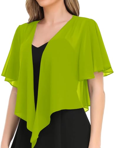 Image of Women's Solid Puff Sleeve Kimono Short Cardigan Loose Cover Up Casual Blouse Top Chiffon