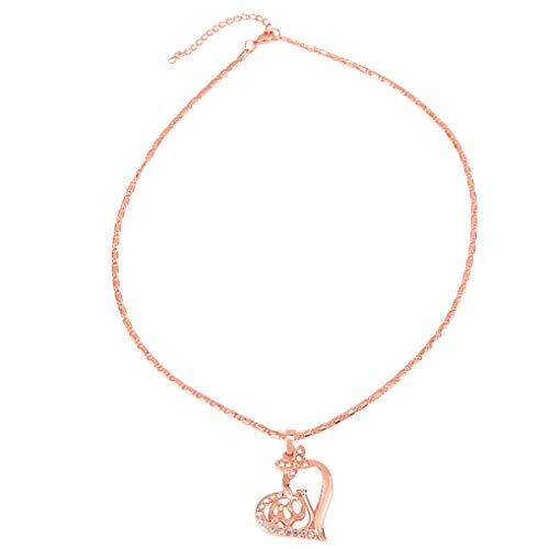 Timesuper Heart Shaped Allah Pendant Necklace Muslim Jewelry for Women,Rose Gold