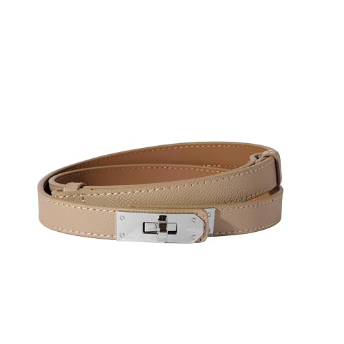 Image of Ovekaut Women Skinny Leather Belt Solid Color Alloy Turn Lock Adjustable Waistband for Dresses Jeans Coats