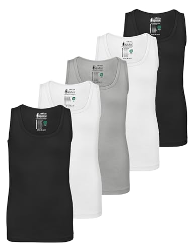ALPIDEX Jungen Unterhemd 5er Set 100% Baumwolle Tank Top Trägertop Bequeme Classic Achselhemden Ärmellose Kinder Unterhemden, Größe:140-146, Farbe:Thunder