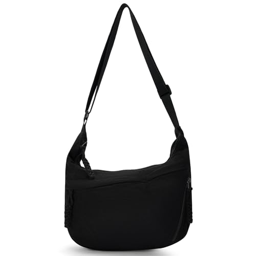 Lightweight Nylon Crossbody Bag for Women & Men - Multi-Pocket Moon Dumpling Sling Bag