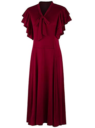 Vijiv Women's Vintage 1920s V Neck Long Bias Cut Sleeveless with Flutter Sleeves Bowknot Flapper Dress - Image 4