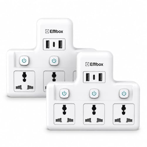 Image of EMBOX Multi Plug Adapter with Individual Switch| Cordless Extension Board with 3 Universal Sockets| Multiplug 1500W Super Saver