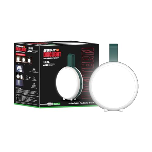 Image of Eveready Disclight HL84, 42W Emergency Rechargeable Lantern, 180 Illumination, USB Type-C Charging, Durable ABS Build, Silicon Hook, Overcharge & Deep Discharge Protection, Pack of 1