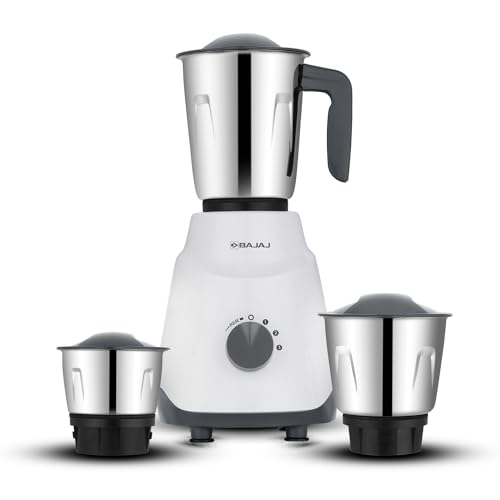 Bajaj Ninja Series Contempo Mixer Grinder 500W|3 Stainless Steel Mixer Jar|DuraCut® Blades|Mixie For Kitchen with 2-in-1 function blade| Pulse Mode| 2-Yr Warranty by Bajaj 【Grey】