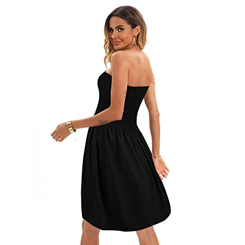 Comeon Women Off Shoulder Strapless Sleeveless Tube Top Dress Floral Summer Beach Coverup Flowy Midi Dress2