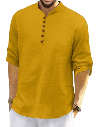 Image of FINIVO FASHION Men's Solid Cotton Blend Regular Fit Straight Kurta with Roll of Sleeve and Classic Collar, Pack of 1