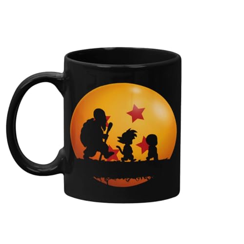 Caneca Preta Esfera do Dragão Goku Mestre Kame e Kuririn