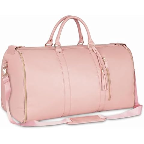 Carry On Garment Bag, Large PU Leather Garment Duffle Bag for Women, Waterproof Convertible Garment Bags for Travel with Shoe Pouch, 2 in 1 Hanging Suitcase Dress Suit Travel Bags, Pink Cover