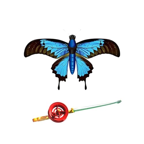 Fishing Pole Kite, Dynamic Wing Butterfly Design with Fishing Rod and Line, Easy to Fly Vivid Animal Outdoor Toy for Kids Adults Beach Garden Family Activities Travel and Casual Play (Sky Blue)