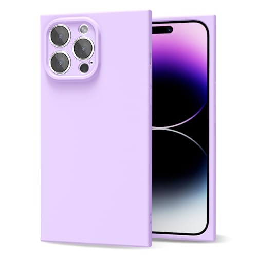 oakxco for iPhone 14 Pro Max Case Silicone Rectangle Edge Corner, Y2k Soft Rubber Cute Phone Case for Women, Girly Aesthetic Trendy Design with Camera Cover, Purple Lavender Lilac