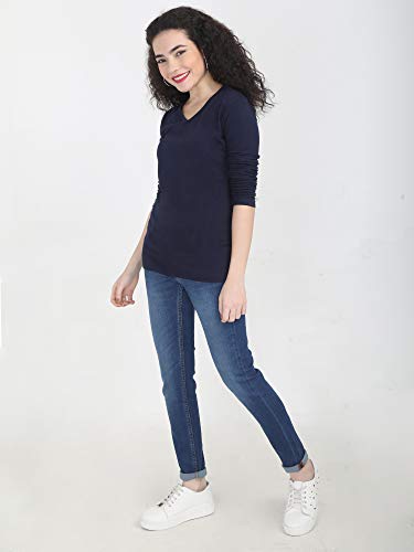Image of FLEXIMAA Women's Cotton Plain V Neck Full Sleeve T-Shirt